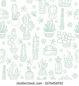 Vector Seamless Pattern with Cactus