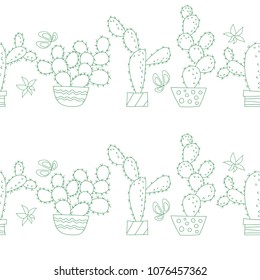 Vector Seamless Pattern with Cactus