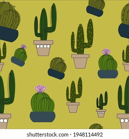 Vector seamless pattern of cactus 