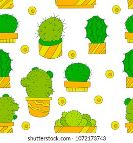 Vector Seamless Pattern with Cactus. Cacti texture