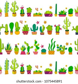 Vector Seamless Pattern with Cactus. Cacti texture