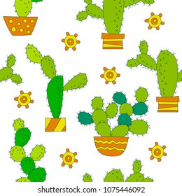 Vector Seamless Pattern with Cactus. cacti texture