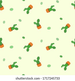 Vector - Seamless pattern of Cactus, Cacti on yellow background. Summer time. Can be use for paper, print, wrapping, sticker, origami.