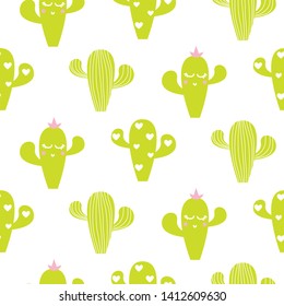 Vector seamless pattern with cactus fun print.