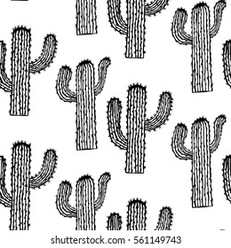 Vector seamless pattern with cactus. Hand-drawn background.Design for T-shirt, textile and prints.