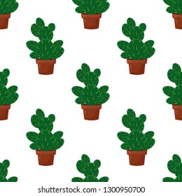 Vector seamless pattern with cactus plant pot, flower. Trendy tropical design for textile, print, clothes