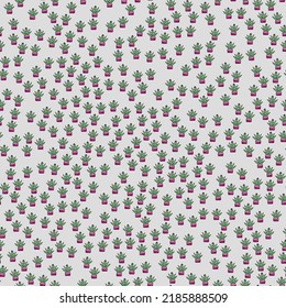 Vector seamless pattern with cactus in pot. Doodle hand draw.