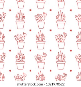 Vector seamless pattern with cactus and succulents. Trendy background. Tropical plants.