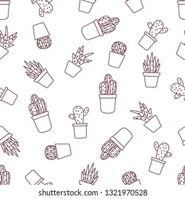 Vector seamless pattern with cactus and succulents. Trendy background. Tropical plants.