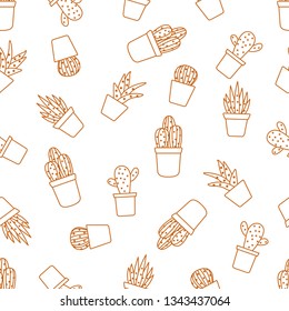 Vector seamless pattern with cactus and succulents. Trendy background. Tropical plants.
