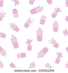 Vector seamless pattern with cactus and succulents. Trendy background. Tropical plants.