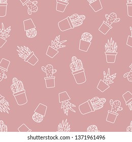 Vector seamless pattern with cactus and succulents. Trendy background. Tropical plants.