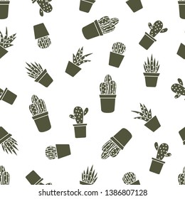 Vector seamless pattern with cactus and succulents. Trendy background. Tropical plants.