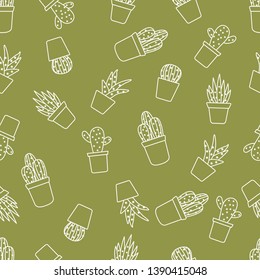 Vector seamless pattern with cactus and succulents. Trendy background. Tropical plants.