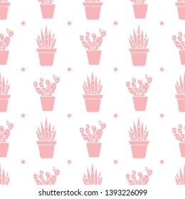 Vector seamless pattern with cactus and succulents. Trendy background. Tropical plants.