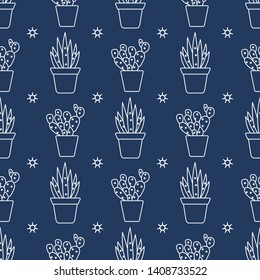 Vector seamless pattern with cactus and succulents. Trendy background. Tropical plants.