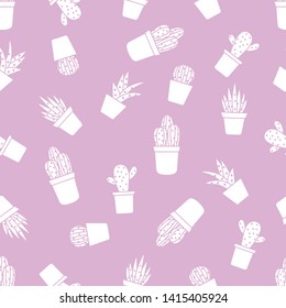 Vector seamless pattern with cactus and succulents. Trendy background. Tropical plants.