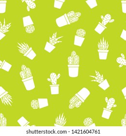 Vector seamless pattern with cactus and succulents. Trendy background. Tropical plants.
