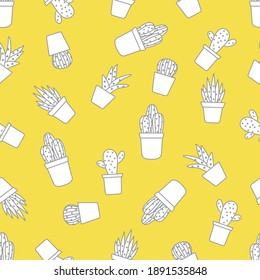 Vector seamless pattern with cactus and succulents. Trendy background. Tropical plants. Illuminating and Ultimate Gray.