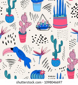 Vector seamless pattern with cactuses