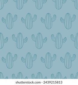 Vector seamless pattern with cactus.Tropical jungle cartoon leaf.Pastel plant background.Cute natural pattern for fabric, childrens clothing,textiles,wrapping paper.
