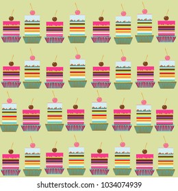Vector seamless pattern with cake. Confectionery texture.
