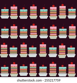 Vector seamless pattern with cakes. 