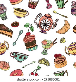 Vector seamless pattern with cakes