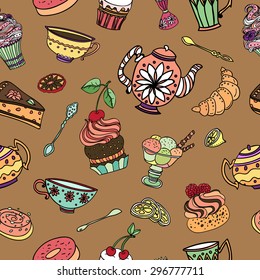 Vector seamless pattern with cakes