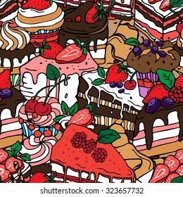 Vector seamless pattern with cakes.