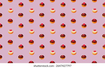 Vector seamless pattern with cakes on a pink background. Collection of hand drawn illustrations for print, vector art.