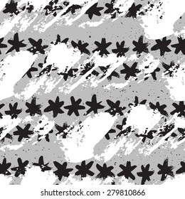 Vector seamless pattern with calligraphic brush smears. Hand drawn stars. Scandinavian concept design. Use for fashion fabric print, wrapping paper, postcards, wedding and birthday invitations.