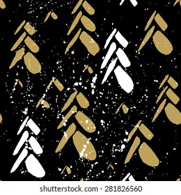 Vector seamless pattern with calligraphic brush stroke. Scandinavian geo style concept design. Forest with fir trees. Good for fabric print, surface texture, pattern fills, web page background, poster
