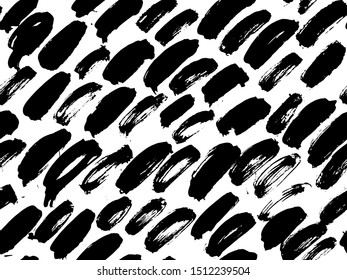 Vector seamless pattern with calligraphic hand drawn brush strokes, dots and dash.  Black and white, monochrome. Good for wrapping paper, invitation card, pattern fill, wallpaper, video blog corer