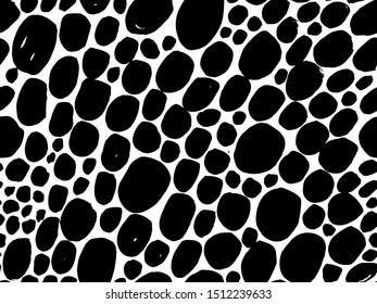 Vector seamless pattern with calligraphic hand drawn brush strokes, dots and dash.  Black and white, monochrome. Good for wrapping paper, invitation card, pattern fill, wallpaper, video blog corer