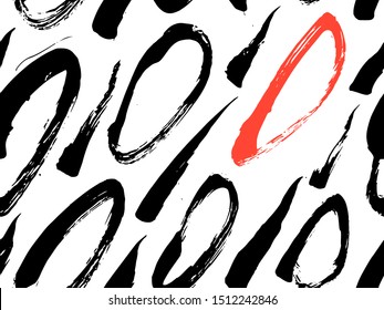 Vector seamless pattern with calligraphic hand drawn brush strokes, dots and dash.  Black, white and red. Good for wrapping paper, invitation card, pattern fill, wallpaper, video blog cover.
