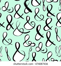 Vector seamless pattern with calligraphic hand drawn ampersands.