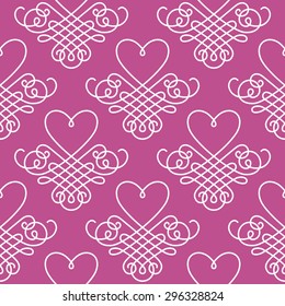 Vector seamless pattern with calligraphic heart. Greeting background Valentine's day. Original decorative pink illustration for print, web