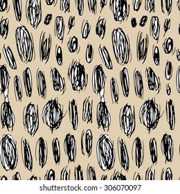Vector seamless pattern with calligraphic pen stroke on beige background.
