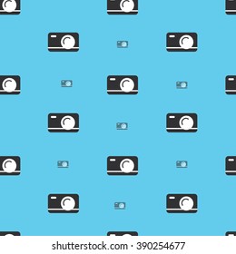 vector seamless pattern with cameras on a blue background