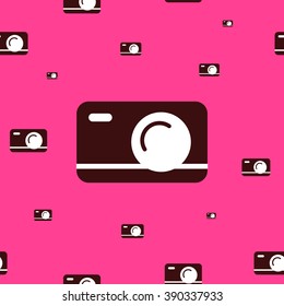 vector seamless pattern with cameras on a pink background