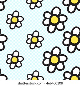 Vector seamless pattern with camomile flower. Hand drawn cute and funny fashion illustration. Modern doodle pop art sketch 