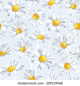 Vector seamless pattern with camomile flowers in pastel colors. Summer background.