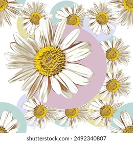 Vector - seamless pattern of camomile and polka dot.