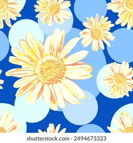 Vector - seamless pattern of camomile and polka dot.