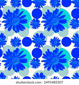 Vector - seamless pattern of camomile and polka dot.