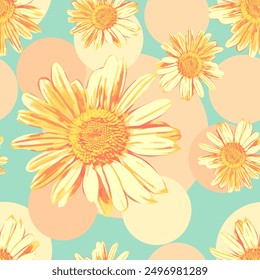 Vektor - nahtloses Muster aus Kamille und Tupfen.