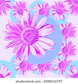 Vector - seamless pattern of camomile and polka dot.