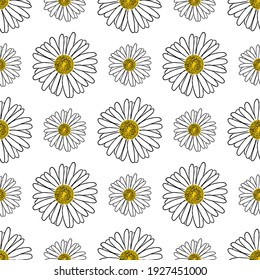 Vector seamless pattern with camomiles. Cute print for fabric, children's and women's clothing, packaging paper, children's room decor.