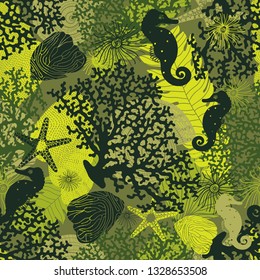 Vector seamless pattern of camouflage military sea  life. Can be used in textile industry, paper, background.